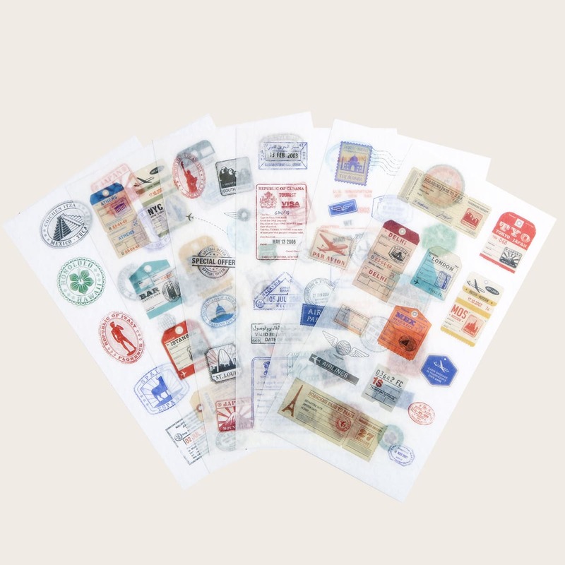 

6sheets Stamp Print Sticker, Multicolor