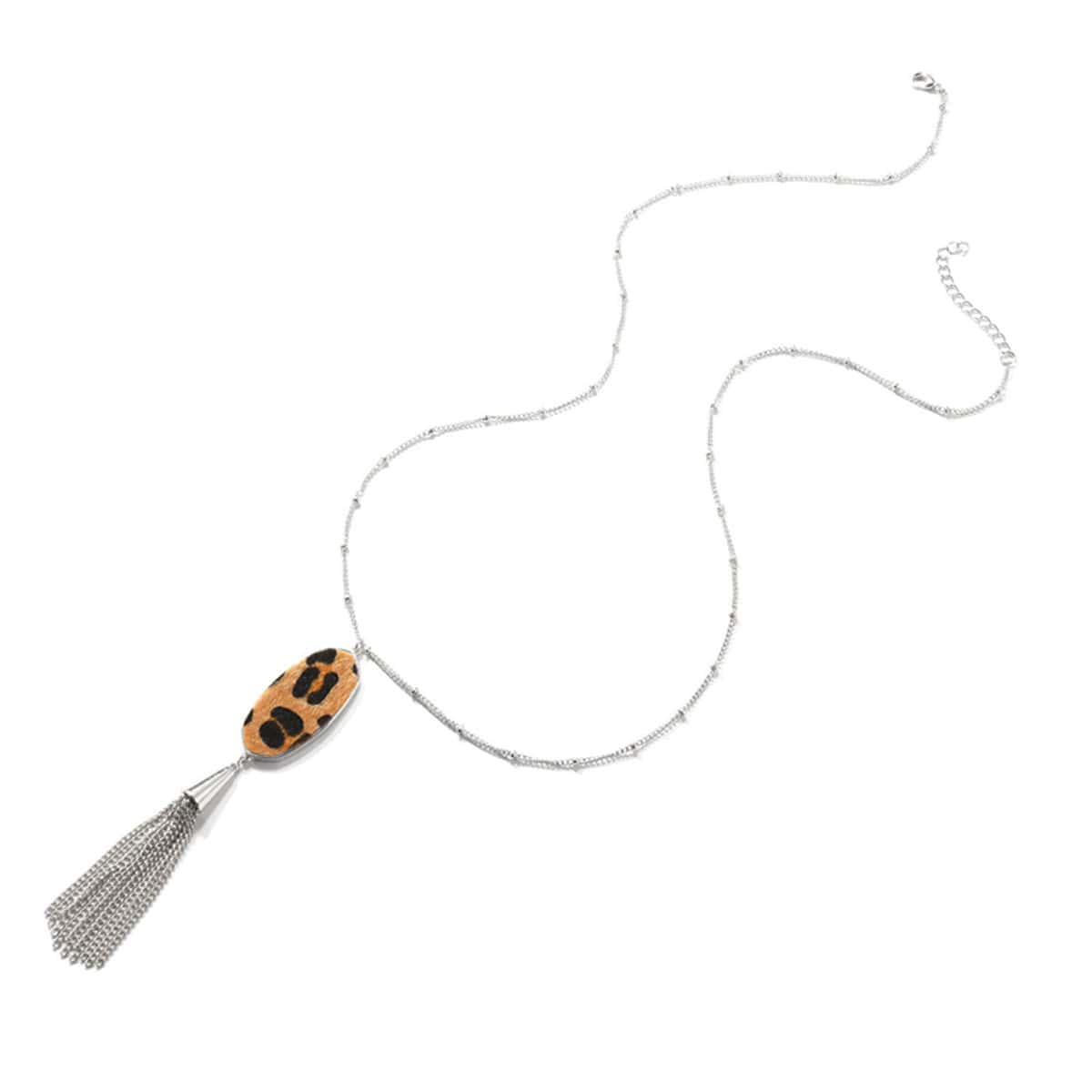 

1pc Leopard Tassel Pendant Chain Necklace, Silver