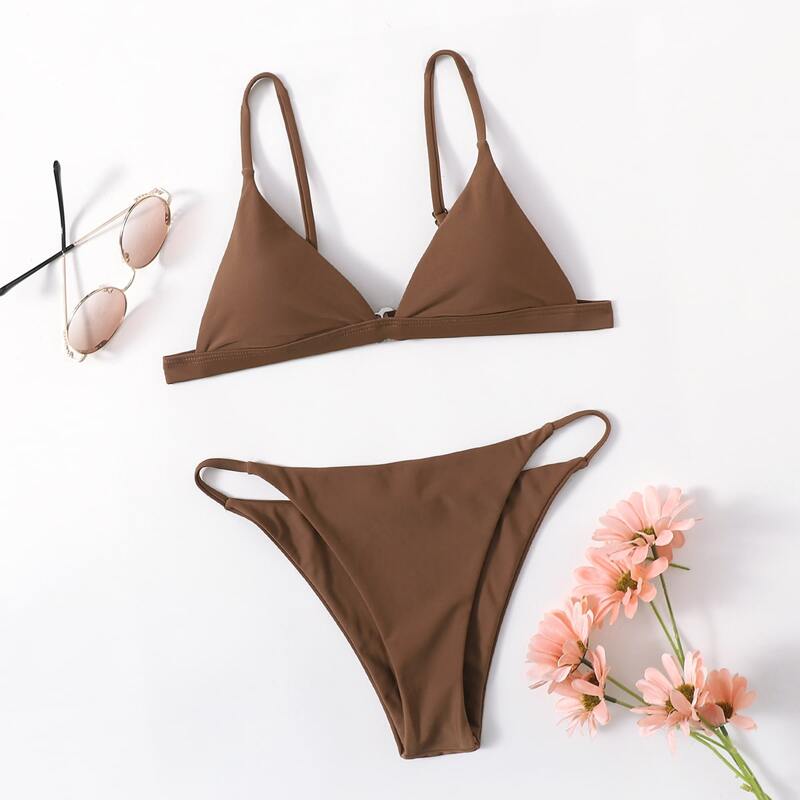 

Triangle Tanga Bikini Swimsuit, Brown
