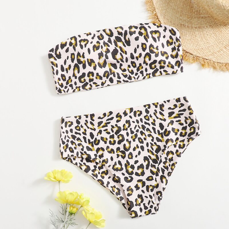 

Leopard Bandeau Bikini Swimsuit, Multicolor