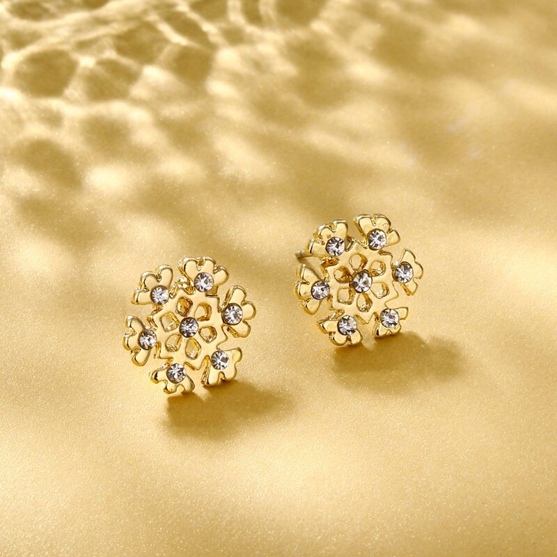 

Rhinestone Snowflake Stud Earrings, Gold