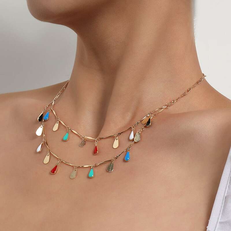

1pc Layered Chain Necklace, Multicolor