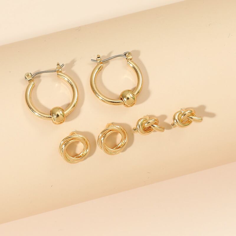 

3pairs Knot Earring Set, Gold