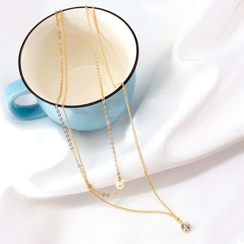 

1pc Rhinestone Charm Layered Chain Necklace, Gold