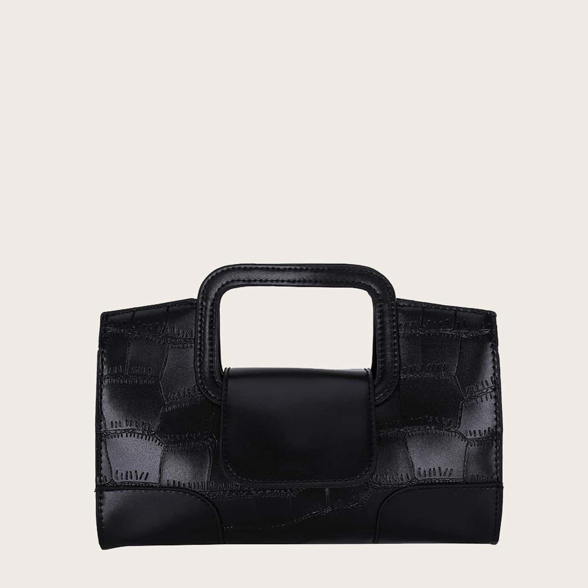 

Croc Embossed Satchel Bag, Black