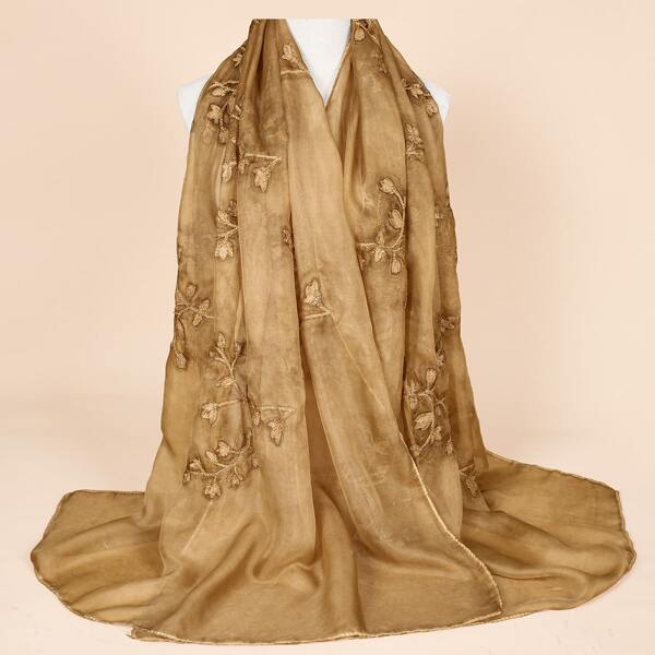

Flower Embroidered Shawl, Khaki