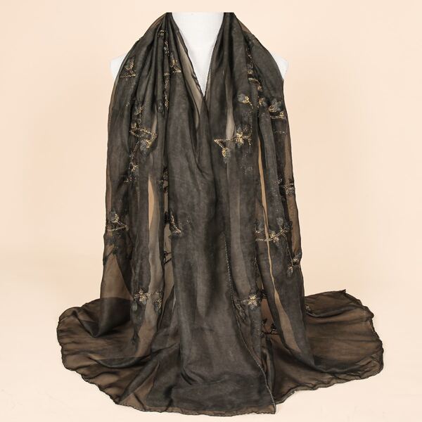 

Flower Embroidered Shawl, Black