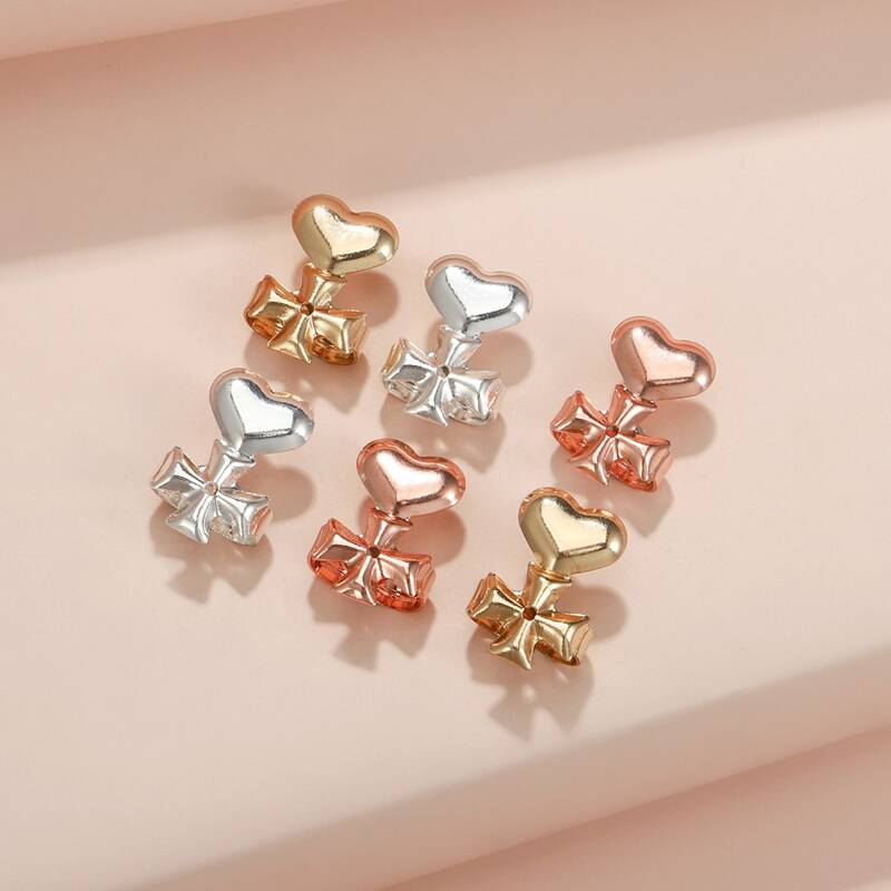 

3pairs Heart Stud Earrings, Gold