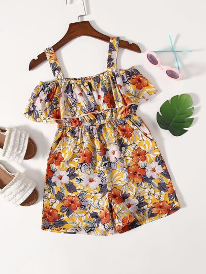 رومبير مكشوف الكتف مزهر شامل للبنات الصغار