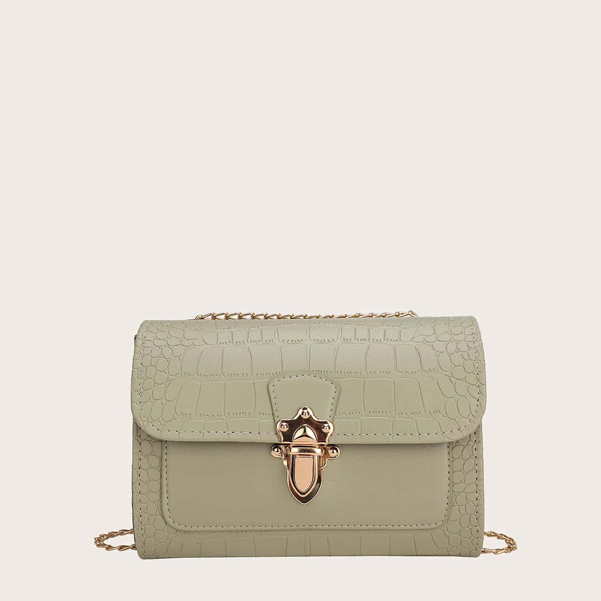 

Croc Embossed Square Bag, Green