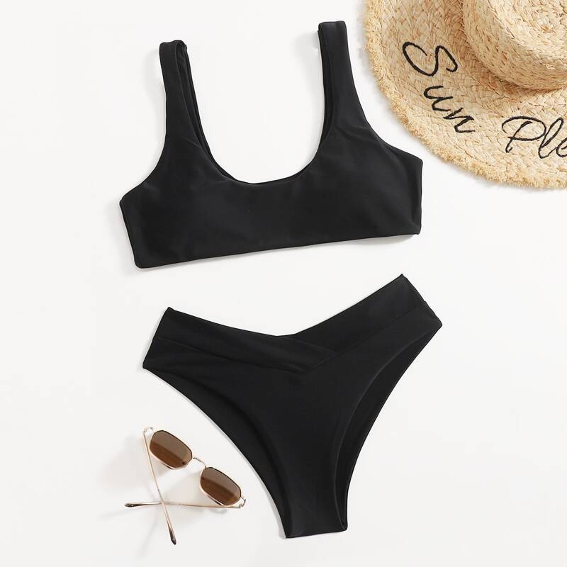 

Simple Solid Bikini Swimsuit, Black