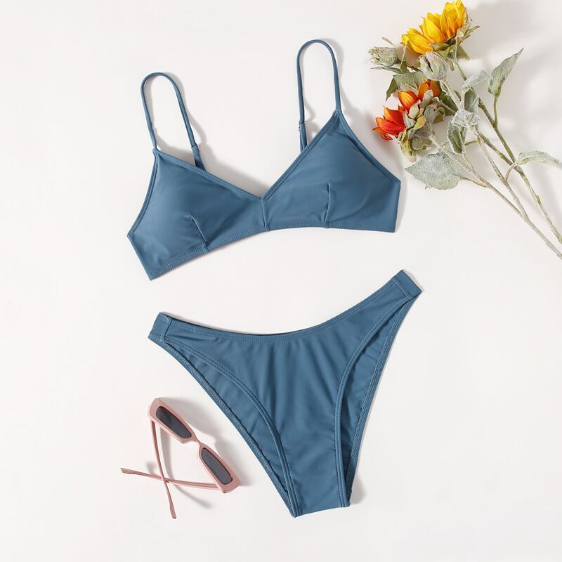

Solid High Cut Bikini Swimsuit, Dusty blue