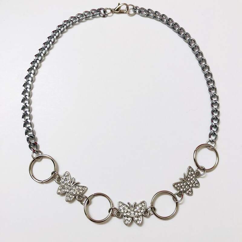 

1pc Rhinestone Butterfly Charm Chain Necklace, Silver