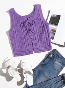 前繫帶毛衣背心