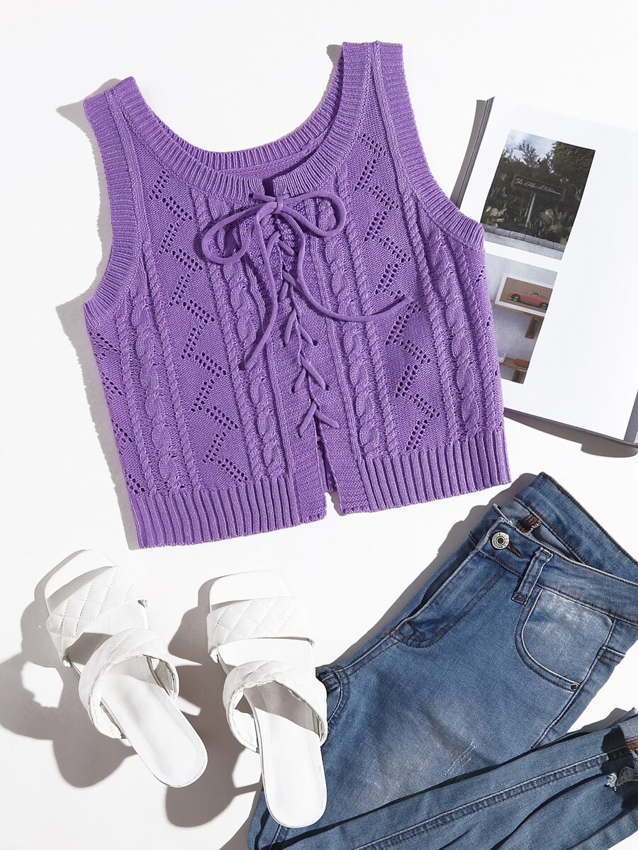 前繫帶毛衣背心