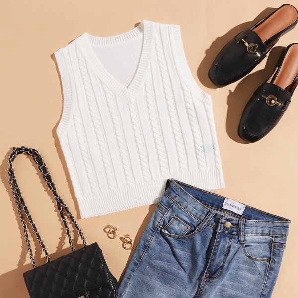 

Cable Knit Sweater Vest, White