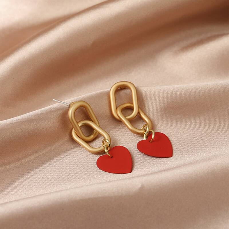 

Chain & Heart Drop Earrings, Multicolor