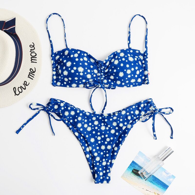 

Daisy Tie Side Bikini Swimsuit, Blue