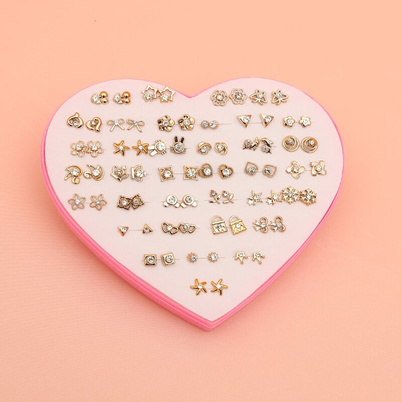 

36pairs Rhinestone Stud Earrings, Multicolor