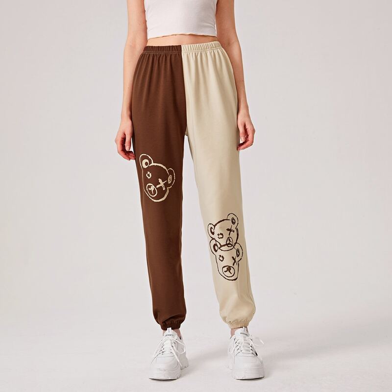 

Two Tone Cartoon Bear Sweatpants, Multicolor