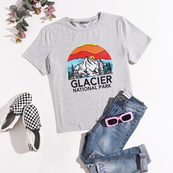 

Plus Mountain & Letter Graphic Tee, Light grey