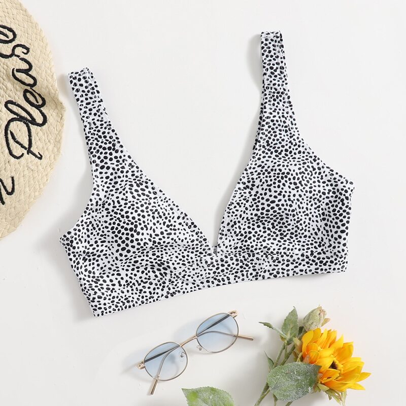 

Dalmatian V Neck Bikini Top, Black and white