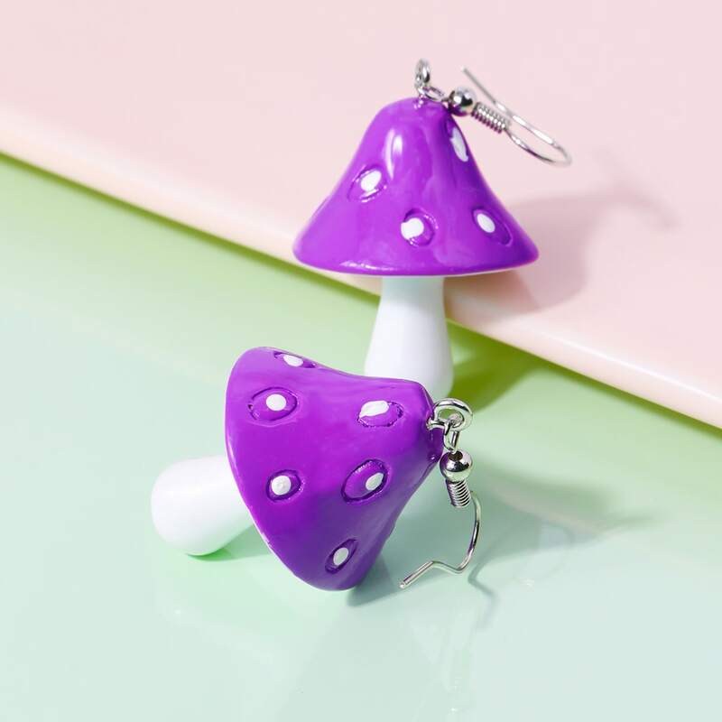 

Mushroom Drop Earrings, Purple
