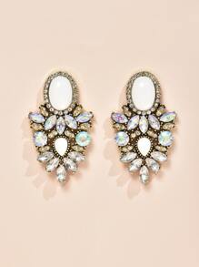Gemstone Drop Earrings - White - View 2