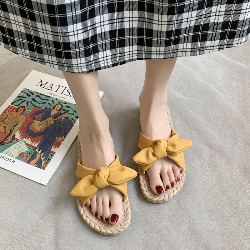 

Bow Design Slide Sandals, Yellow