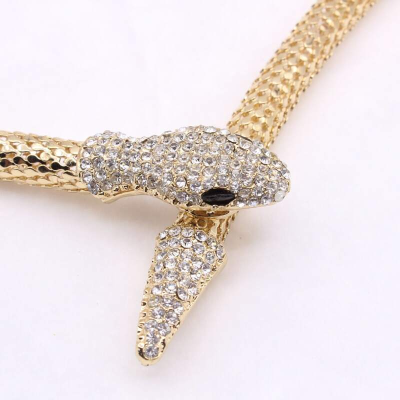 

1pc Rhinestone Snake Wrap Necklace, Gold