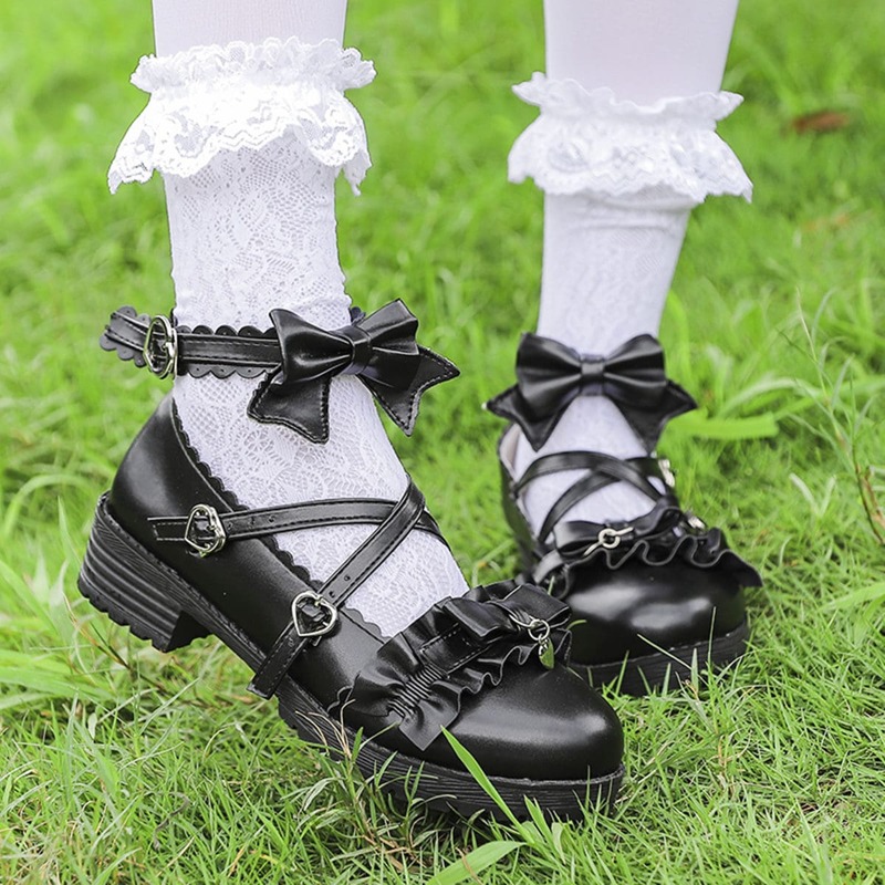

Bow Decor Ankle Strap Flats, Black