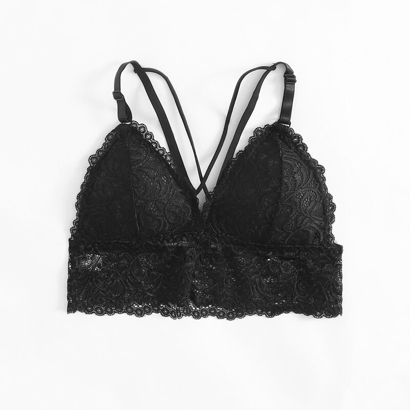 

Floral Lace Triangle Bralette, Black