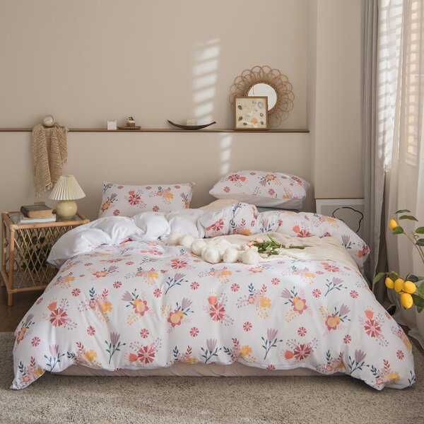 

Flower Print Duvet Cover Set Without Filler, Multicolor