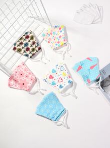 6 piezas mascarilla con patrón de flor para niñitos con 6 piezas filtro - Multicolor - Ver 1