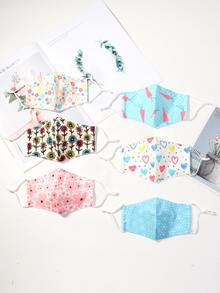 6 piezas mascarilla con patrón de flor para niñitos con 6 piezas filtro - Multicolor - Ver 2