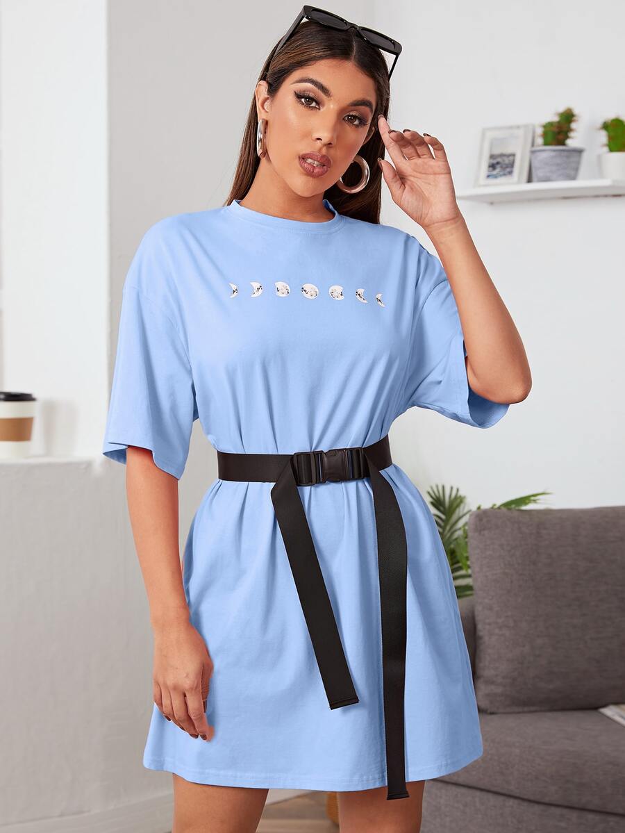 SHEIN Top con estampado de luna con cinturón - Azul - Ver 1