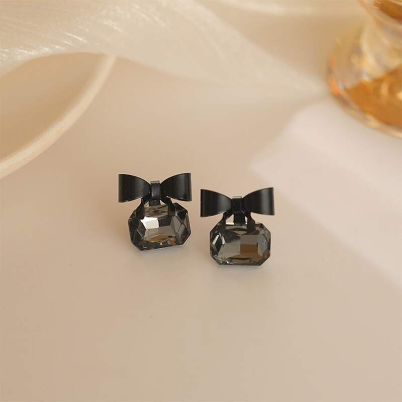 

Rhinestone Bow Stud Earrings, Black