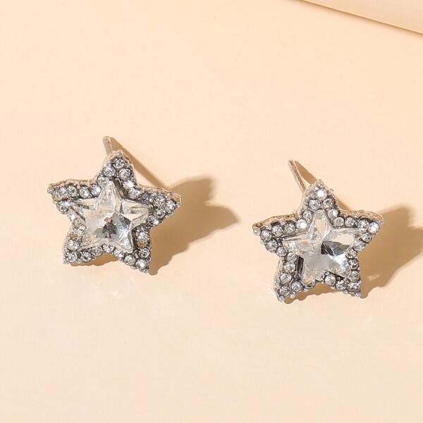 

Star Decor Stud Earrings, Silver