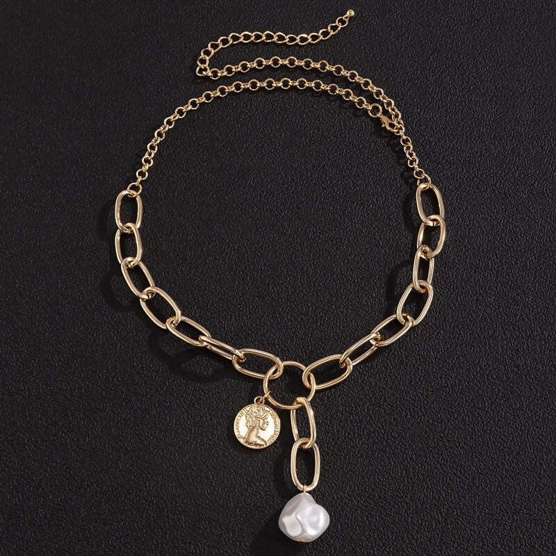 

Guys Faux Pearl Charm Chain Necklace, Gold