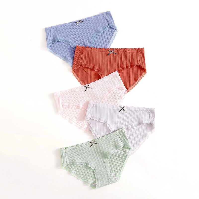 

5pack Bow Decor Lace Trim Panty, Multicolor