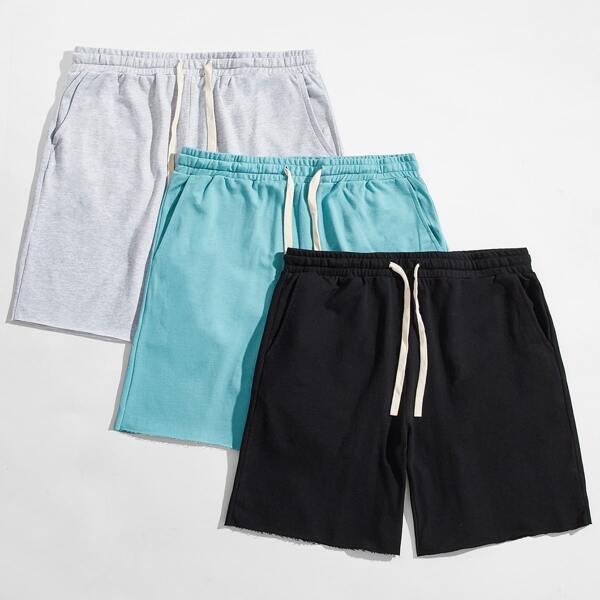 

Men 3 Pack Raw Hem Drawstring Track Shorts, Multicolor