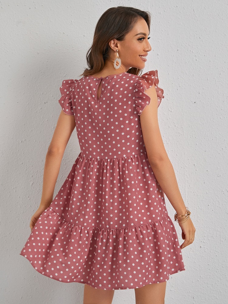 SHEIN VCAY Vestido smock de lunares ribete con fruncido - Rosa vieja - Añade 2