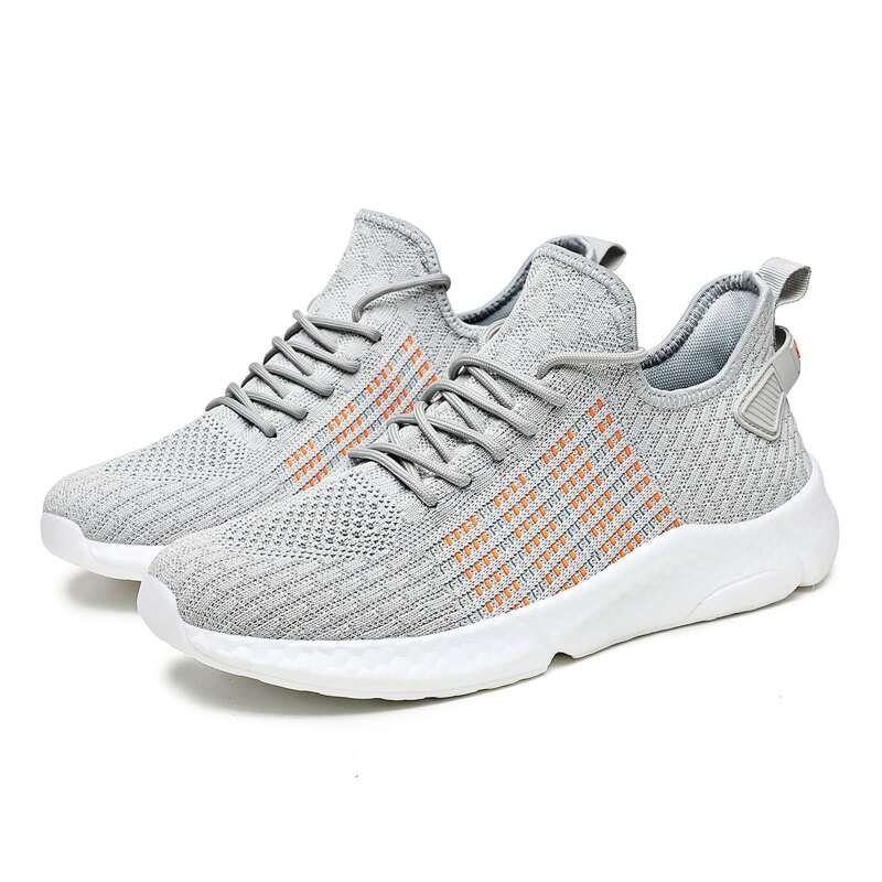 

Guys Lace-up Decor Knit Sneakers, Grey