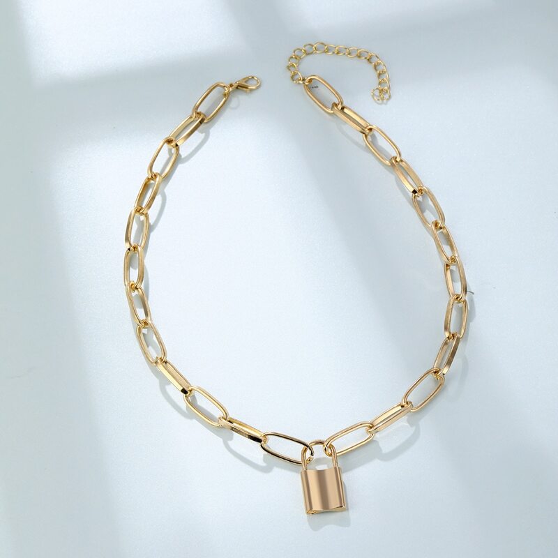 

1pc Lock Pendant Chunky Chain Necklace, Gold