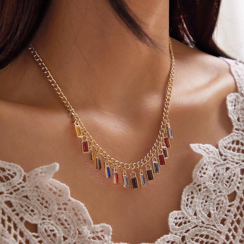 

1pc Geometric Stone Charm Necklace, Multicolor