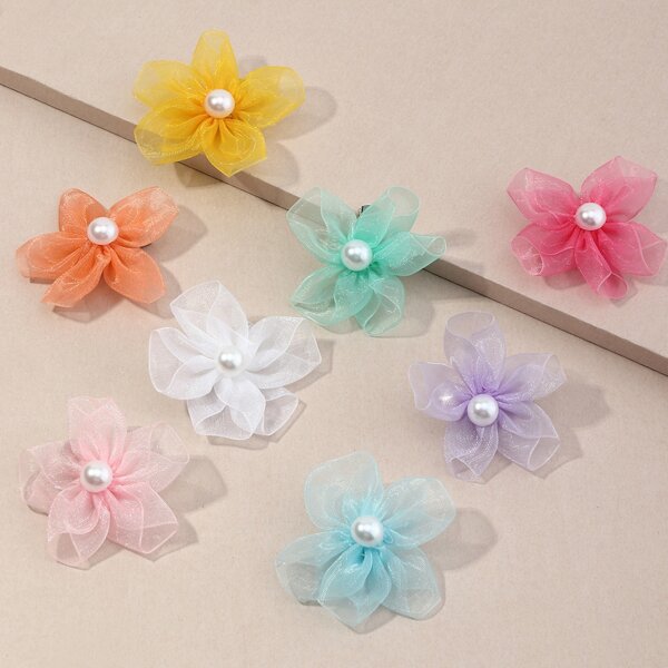 

8pcs Toddler Girls Flower Decor Hair Clip, Multicolor