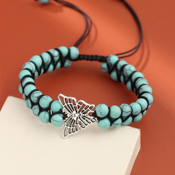 

Butterfly Decor Braided Bracelet, Blue