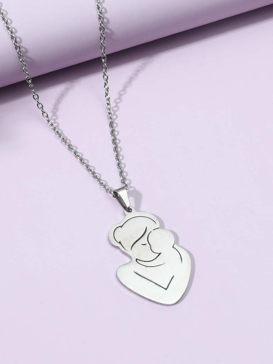 人像設計吊墜項鍊 - 銀色 - 查看 1