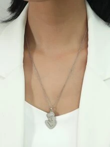 人像設計吊墜項鍊 - 銀色 - 查看 2