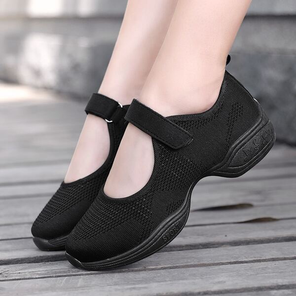 

Velcro Strap Knit Sneakers, Black